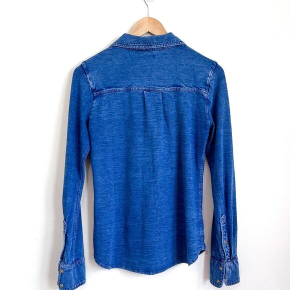Faherty Sun Washed Knit Women Shirt Small Blue Organic Cotton Button Sustainable - Picture 2 of 10